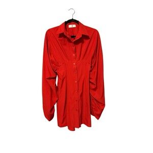Halfheart Mini Shirt Dress Size S Red Ruched Sleeves